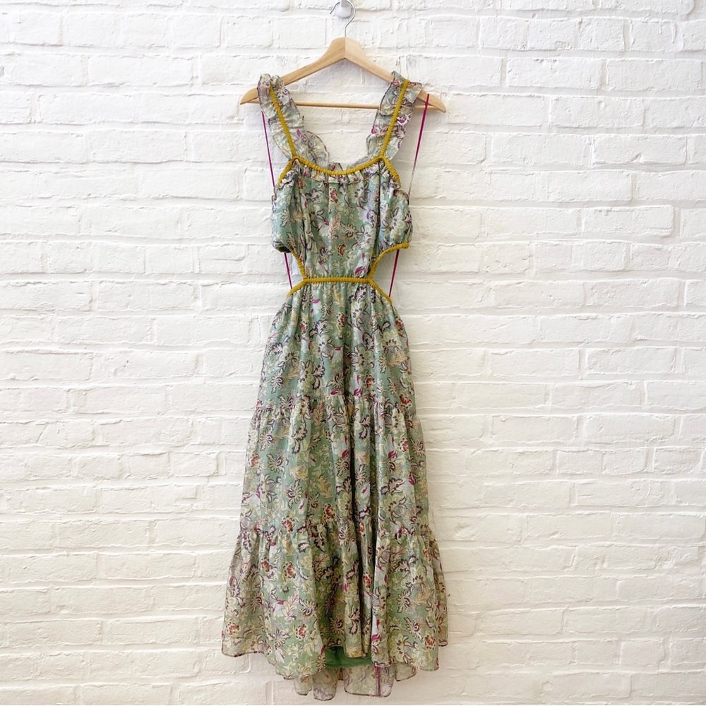 Anthropologie || Current Air‎ Lasalle Open Back Cutout Midi Dress Floral Green S - Picture 2 of 8